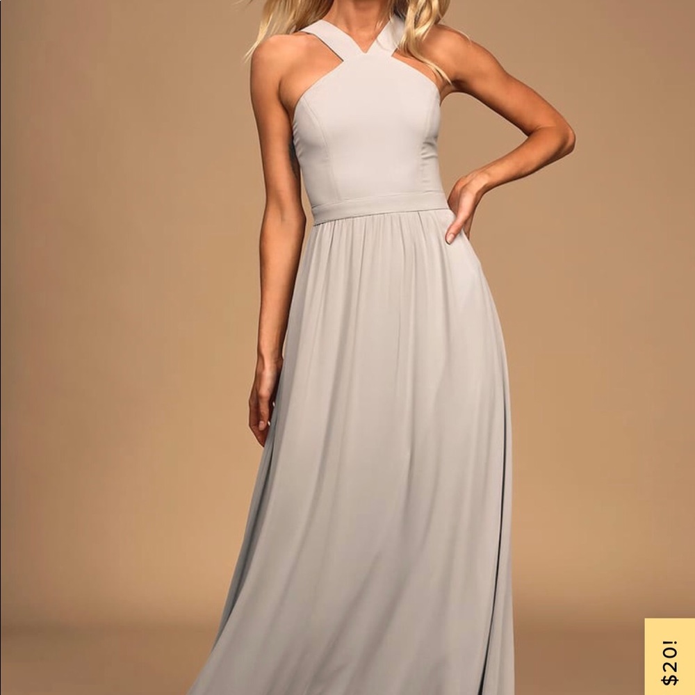 NWT Lulus Air of Romance Grey Maxi Dress